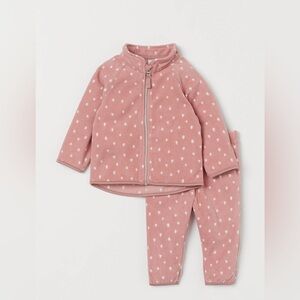 H&M fleece Rose Pink Polka Dot jacket and pants Outfit